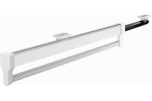 MAFAGE Pull Out Clothes Rail, Adjustable Pull Out Hanger Rail Rod for Wardrobe Trousers Clothing Storage, Space Saving, Load 25kg (White 347mm)