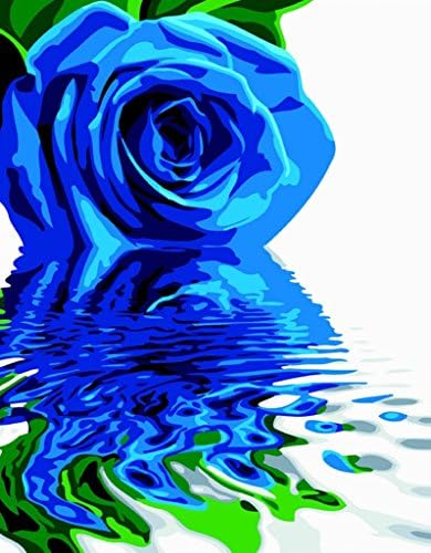 YEESAM ART New Paint by Numbers for Adults Children - Blue Roses Flower 16*20 inches Linen Canvas - DIY Digital Painting by Numbers Kits on Canvas