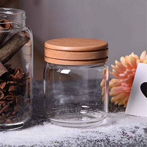 Ahui Spice Jar Condiments Cans Seasoning Bottle Canned Food Creative Glass Sealed cans Storage Coffee Tea Solid Liquid Beech cover Set of 2, A