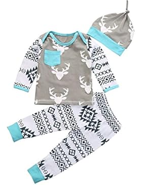 Covermason 1 Set Christmas Baby Jungen Mädchen Hirsch Romper Tops + Hosen + Hut Outfits Kleidung