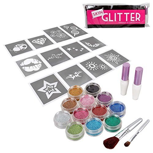 BMC Cute All Things Shimmery and Girly Party Fun Temporary Fashionable Glitter Tattoo Body Art Design Stencils Kit