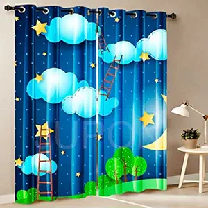 JUPON 3D Printed Curtain Kids Room Polyester Curtains, 190TC Pack of 2 Piece (44inch X 60 inch) Stairs on Stars