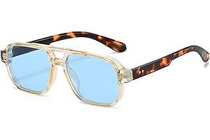 YAMEIZE Occhiali da Sole Retrò Pilot a Doppio Ponte - Rettangolari per Donna e Uomo Stile Classico Quadrato Vintage Occhiali da Protezione UV400 Guida all'aperto