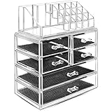 El organizador para maquillaje TRESKO es perfecto para guardar los diferentes utensilios de maquillaje como pinceles, brochas, esponjas de maquillaje o barras de labios. Los numerosos cajones y compartimentos proporcionan espacio para cada accesorio y asimismo ayudan a mantener el orden. Con este estupendo joyero no habrá más excusas para una habitación desordenada. Le sirve tanto para ordenar la cosmética, como para guardar otros objetos del baño, por ejemplo los bastoncillos de algodón.