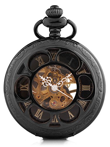 Alienwork Retro Handaufzug mechanische Taschenuhr Skelett Uhr Herren Uhren graviert vintage Metall schwarz W891-07 Alienwork Retro Handaufzug mechanische Taschenuhr Skelett Uhr Herren Uhren graviert vintage Metall schwarz W891-07