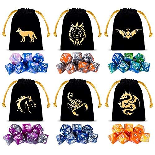 CiaraQ Poliédrico Dados, 6 x 7 (42 Piezas) Colores Dobles Dados de Juego para Dungeons and Dragons DND RPG MTG D20 D12 D10 D8 D6 D4 de Mesa Juegos de Cartas con Paquete de 6 Negro Bolsas - Imagen 4