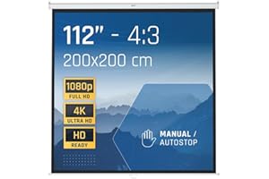 iggual Écran de Projection 112" Pouces - Enroulable Manuel Panoramique - Format 16:9 - Angle de Vision 180º - Hauteur Réglable - Adapté Mur/Plafond - Compatible 4K et Tout Projecteur, (200x200 cm)