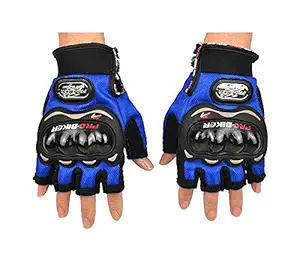 Flomaster- Probiker Gloves for Motor Cycle/Bike/Outdoor Sports Bicycle Cycling/Racing/Driving/Riding - Half Finger (Blue- M)