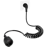 AXFEE Extension Cable, Spiral Extension Cable 0.2 m to 2 m Max | Extension Cable IP20 (230V/16A, 3500W), Extendable Spiral Ca
