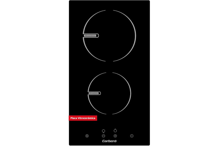 Corberó – Placa Vitrocerámica 2 zonas | CCVGD25BF | 9 Niveles de Potencia | Control Táctil | Potencia 2900 W | Desconexión Au