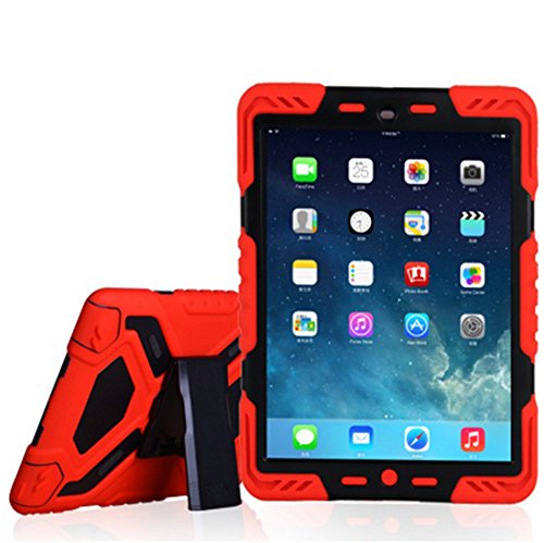 iPad Pro 9,7 Schutzhülle, bpowe Pepkoo Series Heavy Duty Silikon Case Schutzhülle Kunststoff Dual Layer stoßfest Drop Proof Staubdicht Kinder stoßfest mit Ständer für iPad Pro 24,6 cm rot / schwarz