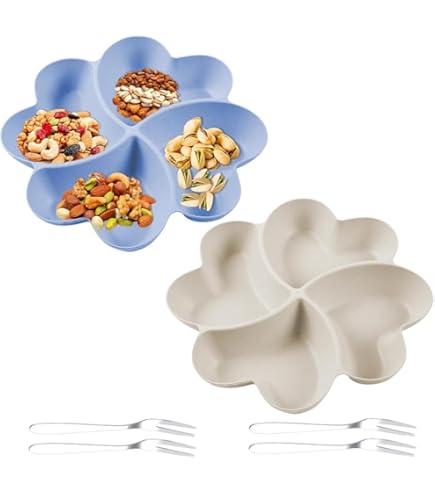 Contenitore Per Snack Con 8 Scomparti E Coperchio - Ciotola Portatile Con Manico E 5 Forchette In Acciaio, Ideale Per Picnic, Frutta E Dolci (30,9x24x6,7 Cm)