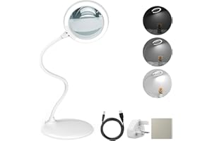 DUDSOEHO 3X Magnifying Glass with Light and Stand - LED Dimmable Magnifying Lamp for Work, Reading, Hobbies, Sewing, Crafts (White)