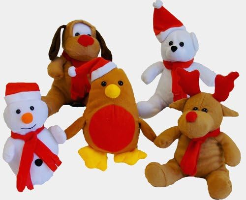 Christmas Plush x 5 (XMAS) Soft Toy Collection, 8" in size. Adorable and Cute. Stocking Fillers or Christmas Decoration