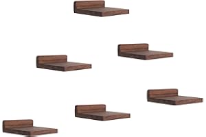 PHOENANCEE 12.7x10x4cm, Wooden Square Floating Shelves, Compact Style Mini Wall Shelf for Small Objects, Hanging Wall Shelf Decoration for Bedroom, Living Room, Set of 6(Walnut)