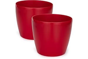 PECZEKO Macetas Brillantes Macetas Decorativas Hierbas Macetas Redondas de plástico duraderas y Ligeras para salón, Comedor, Cocina, terraza, balcón Juego de 2 Piezas (Rojo, diámetro 21 cm)