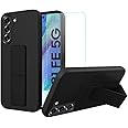 Case for Samsung S21 FE Phone Case, Stand Case with Tempered Glass Screen Protector Hide Telescopic Kickstand [Anti-Scratch] Protective Cover Case for Samsung Galaxy S21 FE 5G 6.4 Inch - Black