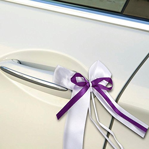 Yahee 30 Stück Schleifenband Antennenschleifen Deko Schleifen Band aus Satin (Weiß+Lila) - 4