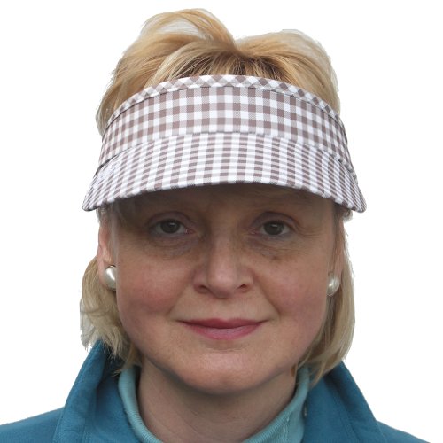 Daily-Sports-Ladies-Mens-Gingham-Print-Flexi-Cord-Golf-Tennis-Sun-Visor-in-Taupe-Brown