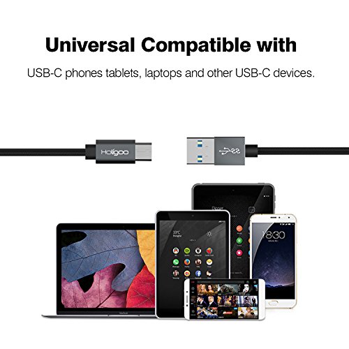 Holigoo USB Typ C Kabel, 2M Nylon umgeflochtenes USB 3.0 Schnelle Aufladung USB C Cable Ladekabel und Datenkabel USB C auf USB 3.0 für MacBook Pro , samsung galaxy s8 , Huawei Mate 10 P9 P10, One Plus 2/3, Nokia N1, Google ChromeBook Pixel, Nexus 6P/5X (6.6ft Grau) - 6