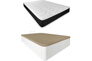 Duérmete Online - Pack Colchón Viscoelástico Pocket Visco Reversible + Canapé Madera Abatible Gran Capacidad | Color Blanco 135 x 190