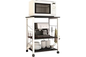 DlandHome - Carrello per microonde 59,9 cm, 3 ripiani, scaffale da cucina per panetteria, mensola per microonde, organizer da cucina e postazione di lavoro, W4-nero