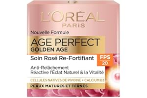 L'OREAL PARIS L'Oréal Paris – Age Perfect Golden Age – Soin FPS 20 Rosé Re-Fortifiant – Crème de Jour Anti-Relâchement & Eclat – Enrichi en Cellules Natives de Pivoine et Calcium/Vitamine B3 – 50 ml