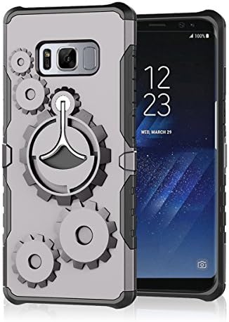 Samsung Galaxy S8 Case, Ontseev® Unique Gear Shape Design Neo Gray Dual Layer Tough PC + Sillicone Inner Hybrid Back Cover Ultra Protective Heavy Duty Case Shock Absorbing Hard Cover Detachable Shockproof Phone Shell Defense Shield Drop Protection Bumper Case 2 in 1 Anti Scratch Cover with 360 Rotating Phone Holder for Samsung Galaxy S8