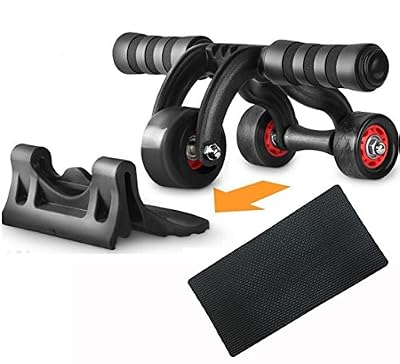 Yokamira 3 Roue abdominale, AB Roller aux genouillère abdominale Formateurs pour Home exercice, Body Fitness Musculation, Noir et Rouge