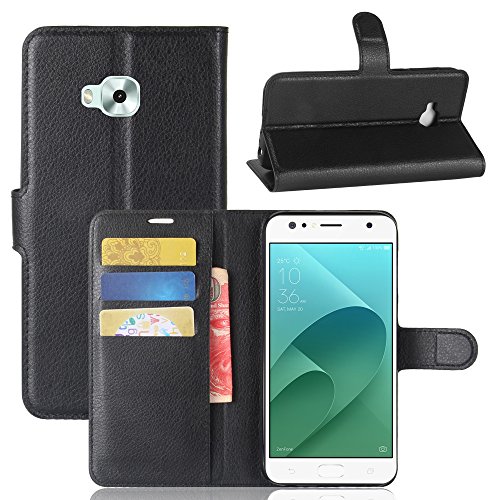 Electro-weideworld ASUS ZenFone 4 Selfie (ZD553KL) Cuir Coque, Flip Housse Étui Coque de Protection en Cuir avec La Fonction Stand + 1 x Noir Stylet d'Ecran Tactile - Noir