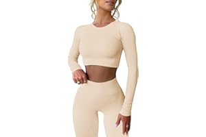 Mayround Workout Outfits for Women 2 Piece Ribbed Long Sleeve Crop Top High Waist Yoga Leggings Sets