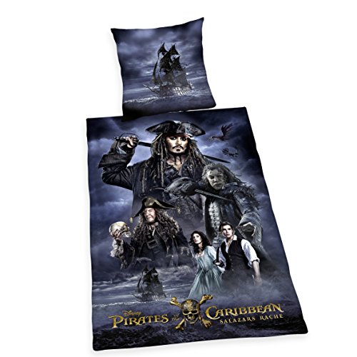 Herding 4482401050 Disney`s Pirates of the Caribbean- Salazar`s Rache Bettwäsche-Set, Baumwolle, schwarz/blau, 135 x 200 cm