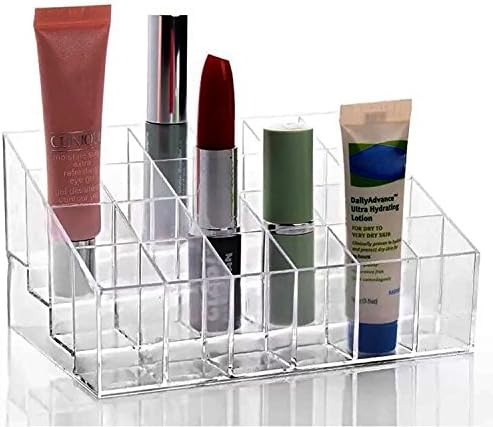 Acrylic Clear Crystal Makeup Organizer 24 Lipstick Holder Display Stand Storage Brush for Make Up Accessories, Cosmetics &amp; Jewellery
