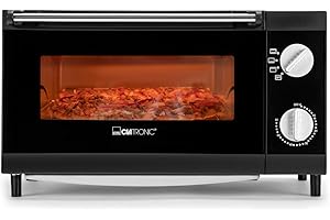 Clatronic Pizzaofen, 12 Liter Backraum, Minibackofen, zum Grillen & Aufbacken, Backofen mit Ober- & Unterhitze, Mini Backofen mit 60 Min.-Timer, Backofen klein inkl. Backblech, MPO 3520, Schwarz