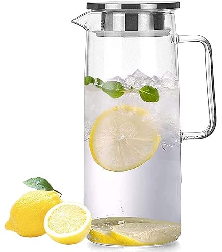 Lacor - 61953 - waterkan van borosilicaatglas - deksel bamboe - zeef - perfect voor limonade, ijskoffie, thee - vaatwasmachinebestendig - 1 l