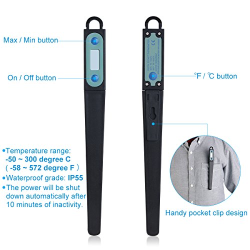 UEETEK Digitaler Kochen Thermometer, Sonden-Thermometer Edelstahl-Thermometer LCD-Bildschirm,Ideal für Braten, Grill, BBQ und Badewasser - 3