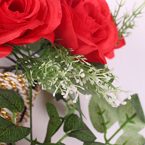 Romatic Künstliche Rose Blume Kunstblumen Haus Hochzeit Wand Hängen Dekor – Rot, XL - 4