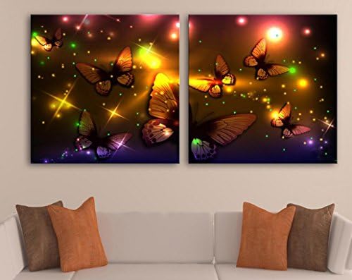 LF&amp;Y European 2 Panel LED fiber painting Canvas Prints Artwork butterfly Painting Wall Art for Home and office Decorations Colorful Light painting,2pc,23.6" *23.6"
