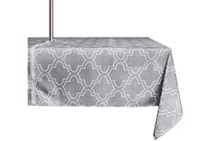ColorBird Elegant Moroccan Outdoor Tablecloth Waterproof Spillproof Polyester Fabric Table Cover with Zipper Umbrella Hole for Patio Garden Tabletop Decor (60 x 84 Inch, Zippered, Grey)