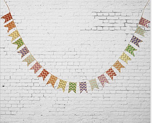 G2PLUS Schöne Leinen Wimpel Hessischen Girlande Vintage Rustikal Süße Bunting Wimpelkette Farbenfroh Wimpeln für Draußen Hochzeit - 2
