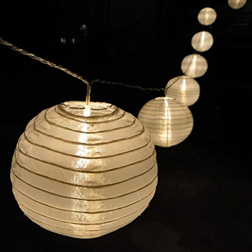 Lampion Lichterkette mit 15 LED-Lampions weiss Ø 15 cm Garten außen von Gartenpirat