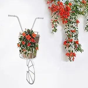 GIG Handicrafts Cycle Style Iron Wall Hanging Stand Multiple Use Plant Stand Books Stand Decoration Gift ( 71 cm x 48 cm x 16 cm, White) Without Planter