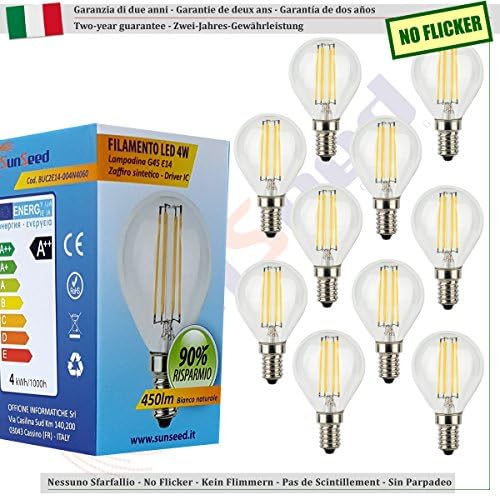 SUNSEED10 X E14 4W (Equivalent to 40W) Sapphire Filament LED Golf Ball Light Bulb G45 Neutral White 4000K