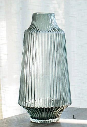 GUANGMING77 Color Glass Vase _ Vertical Stripes Artificial Blowing Glass Vase Vase,Smoke Gray High