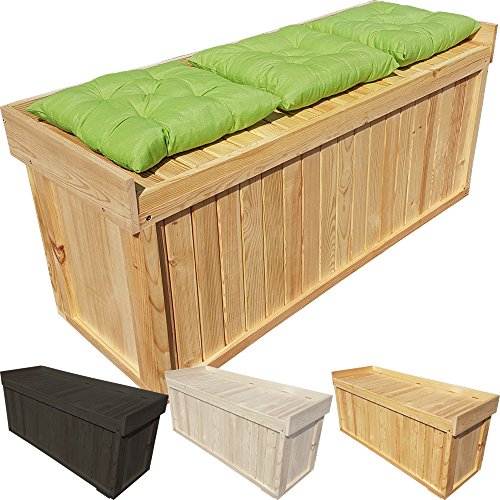 proheim Auflagen-Box mit Sitz aus 100% FSC Holz stabile Universal-Box Kissen-Box Sitzbank, Farbe:Natur, Größe:122 x 41 x 56 cm