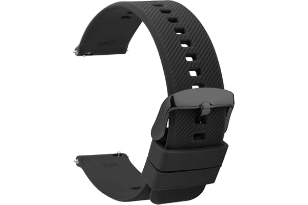 TStrap Montres Bracelets Silicone 20mm - Remplacement Bracelet de Montre Étanche à Dégagement Rapide en Caoutchouc Noir - Plusieurs Couleurs pour Hommes Femmes Smartwatch Sport - 18mm 22mm