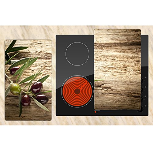 Herdabdeckplatten aus Glas m. Noppen von DekoGlas 2er-Set Herdabdeckung Schneidebrett Spritzschutz Oliven - 2