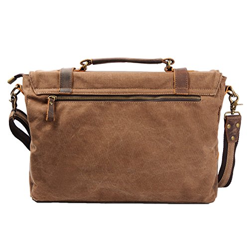 S-ZONE 14 Inch Vintage Aktentasche Arbeittasche Messenger Bag Umh  ngetasche Schultertasche Laptoptasche aus Canvas Leder  Kaffee 