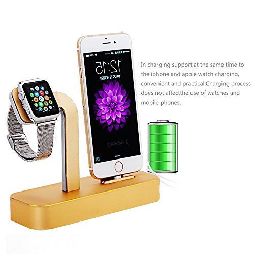 NIUTOP Apple Watch Stand, 2 in 1 Premium Aluminium Charging Dock Station Stand Halter für Apple iWatch & iPhone (iPhone 5/5 s/6/6 Plus, iWatch BASIC/SPORT/EDITION Modell) (A-Gold) - 6