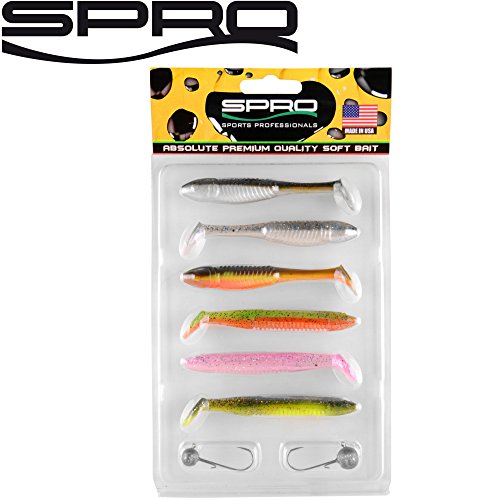 SPRO Ready 4 Fish Kit 9 cm - 6 caoutchouc + 2 têtes plombées 2/0 LEURRE (7G + 5,2 g) pour poisson sur Zander Spin & Hecht, Zander, Leurre poisson en caoutchouc, caoutchouc poisson